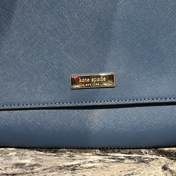 Kate Spade Blue Crossbody Bag gold hardware strap chain with leather - Image 4