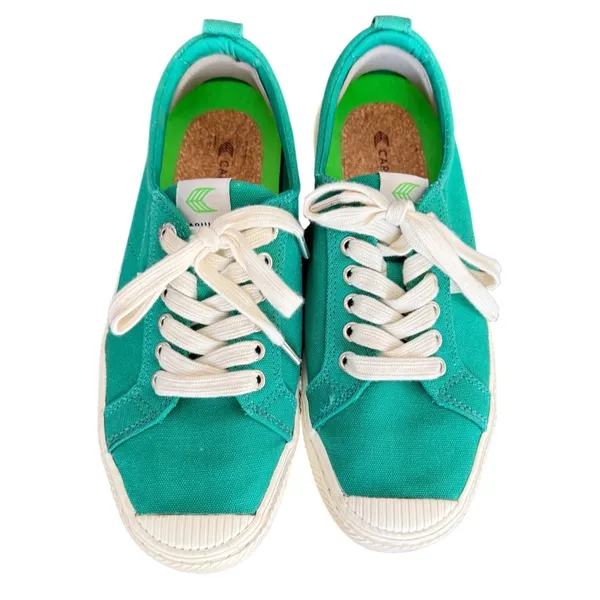 Cariuma Oca Low Top Sneakers Green Canvas Lace Up ‎ Shoes Men 8 Women 9.5 - Image 4