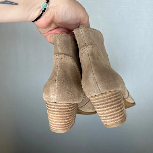 Sole Society Romy Tan Suede Ankle Boots Block Heel Size 6B/36 Taupe Booties - Image 4