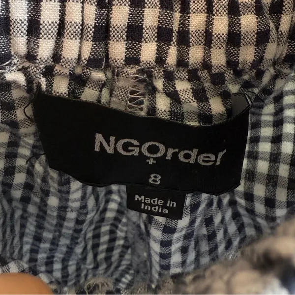 NGOrder Gingham Smocked Waist Wide-Leg Pants with Heart Patch sz S - Image 2