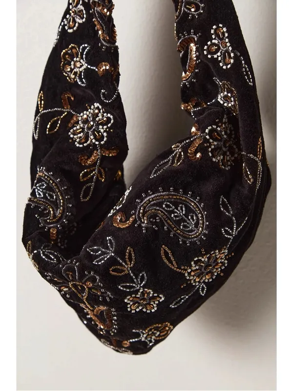 Free People Bohemian Witchy Nashville Nights Beaded Velvet Bag Black NWT Evening - Image 8