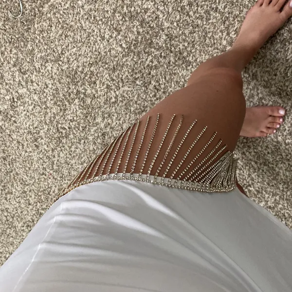 SHEIN White Spaghetti Strap Mini Dress with Fringe Chain Detail - Image 5