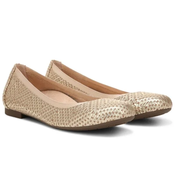 Vionic Anita Leather Lynx Woven Geo Round Toe Ballet Flat‎ Slip On Gold 6.5 - Image 2