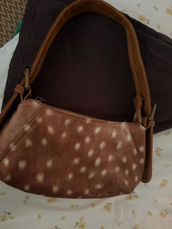 Urban Outfitters Brown Faux Fur Shoulder Bag with White Polka Dots - Image 2