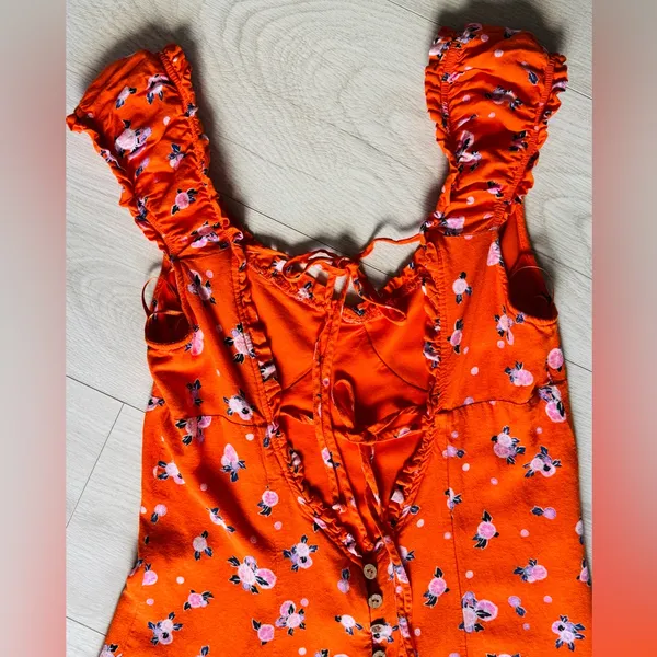 Free People Like a Lady Printed Mini Orange Dress Open Tie Back, Sz M - Image 10