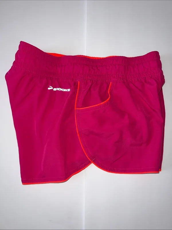 Brooks Women's Bright Pink Athletic Shorts with Orange Trim - Image 9