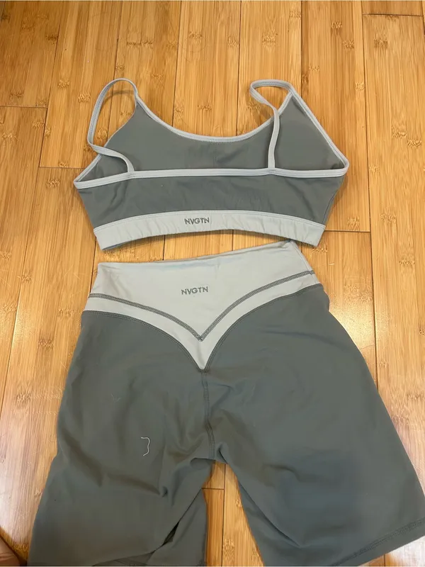 NVGTN Two-Piece Active Set in Sage and Light Green Trim - Image 2