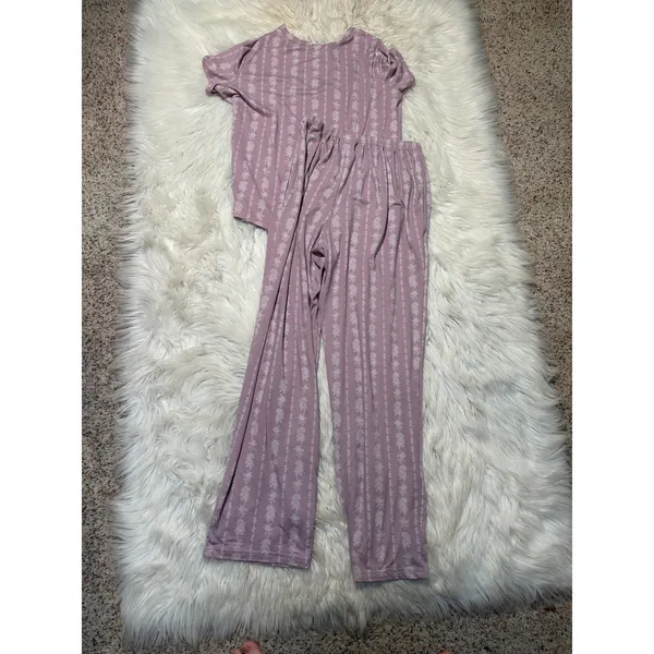 Berkshire Homewear Women's Size Small Silky Smooth Henley Pajama Set Lilac Rose - Image 6