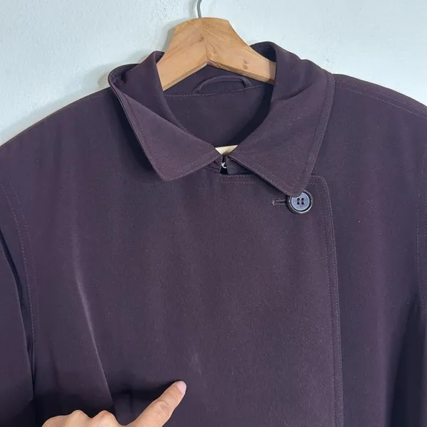 Vintage Jacqueline Ferrar Purple Trench Coat Women Size 12 Double Breasted +Belt - Image 8