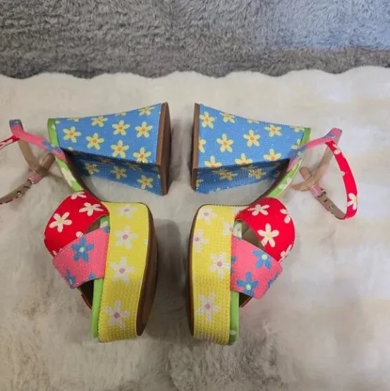GB Ulti-Mate Floral Rainbow Rhinestone Ankle Strap Platform Sandals - Image 3