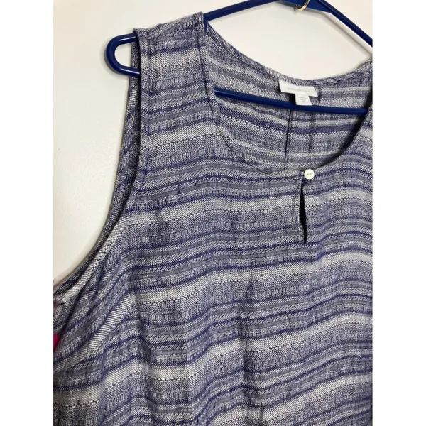 Pure Jill J. Jill Maxi Dress Womens Medium Blue Linen Striped Sleeveless Pockets - Image 3