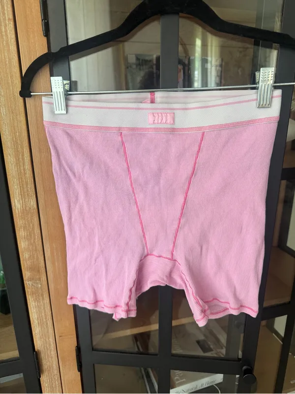 SKIMS Boxer shorts high rise Cotton Ribbed Bubblegum pink barbie lounge pjs - Image 9