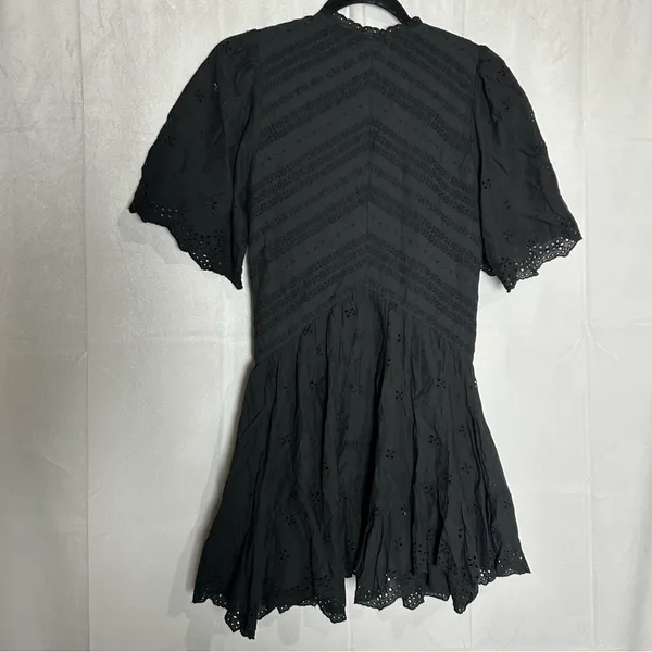 NWT Madewell Black Eyelet Flutter Sleeve Mini Dress in‎ Cotton Size 00 - Image 5