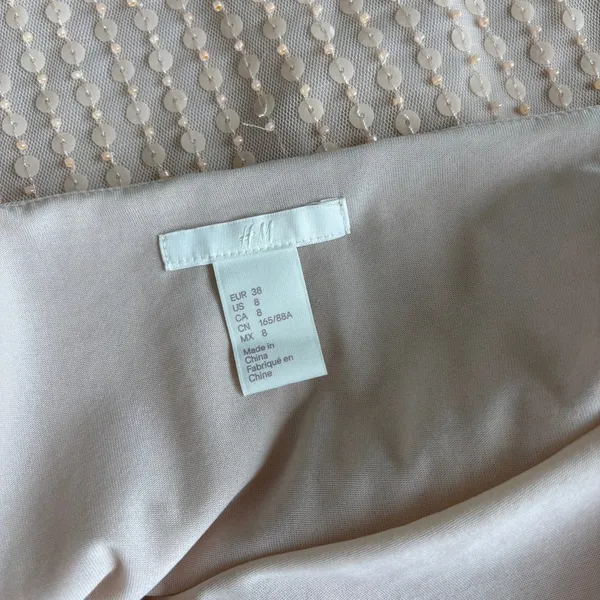 H&M Sequin Tank Top Size 8 Beige Mesh Spaghetti Strap Glam Party Holiday Work - Image 4