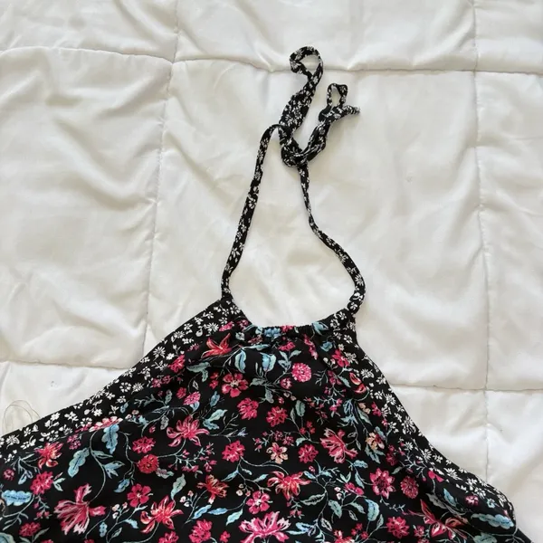 Kingston Gray Jumpsuit Womens Large Floral Black Tie‎ Halter Whimsy Hippie Boho - Image 6