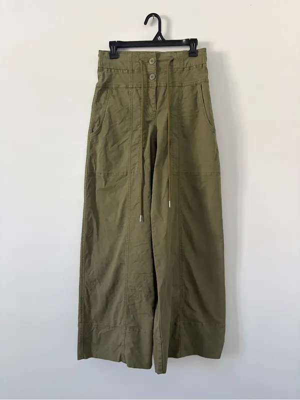 Anthropologie Maeve Utility High Rise Wide Leg Tailored Trousers Olive Green XS - Image 2