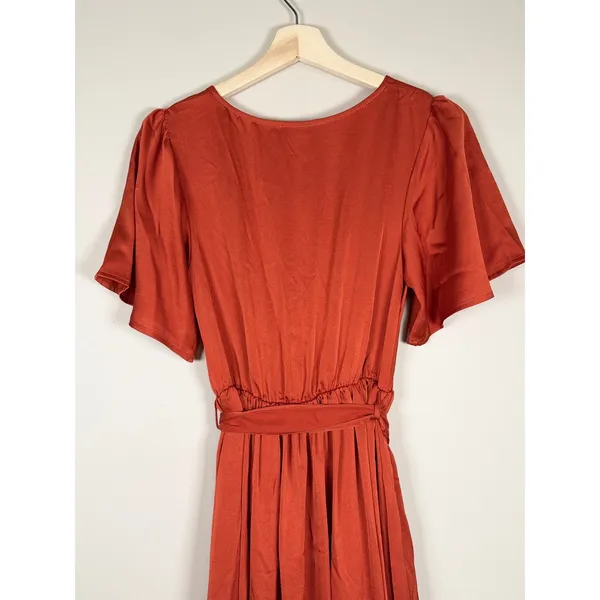 Baltic‎ Born Rust Orange Satin Maxi Wrap Dress Flutter Sleeve Tie Waist wedding - Image 7