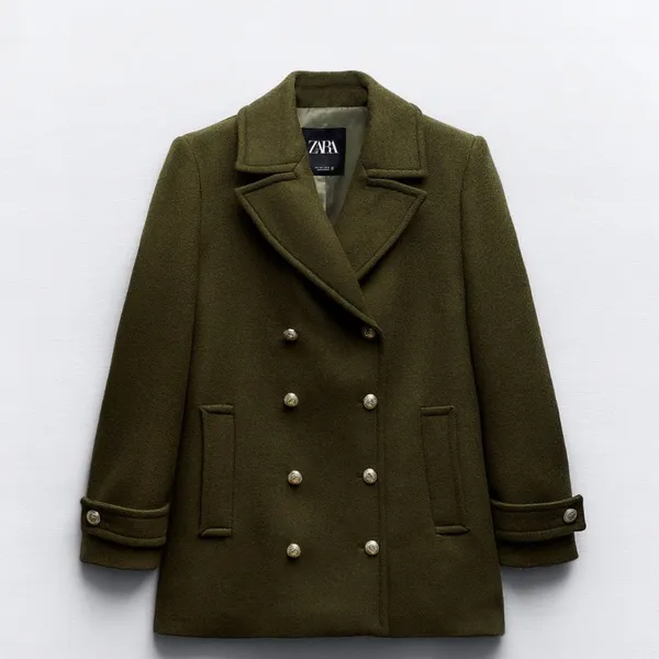 NWT ZARA WOOL BLEND DOUBLE-BREASTED COAT KHAKI Green Bloggers Fave Oversize READ - Image 7