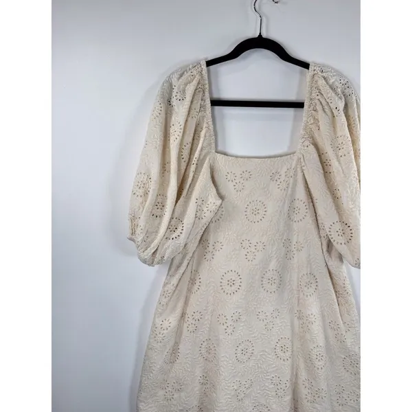 Jen's Pirate Booty Womens Dress Beige Mini Eyelet Puffed Babydoll A Line Small - Image 9