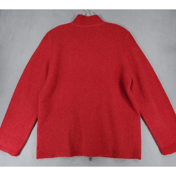 Alexandra Bartlett Cardigan Sweater Womens Size L Wool Fuzzy Red Zip‎ Up Jacket - Image 3