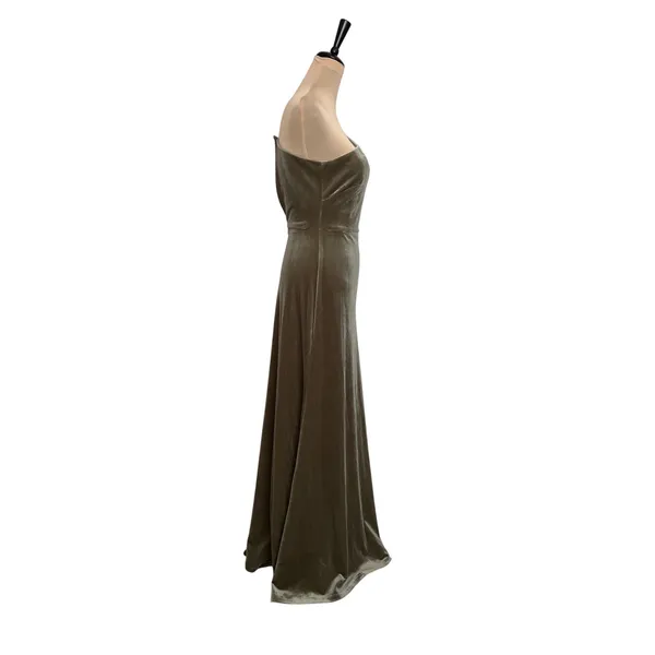 Jenny Yoo Collection Olive Green Velvet One Shoulder Maxi Gown Dress Size 4 - Image 3