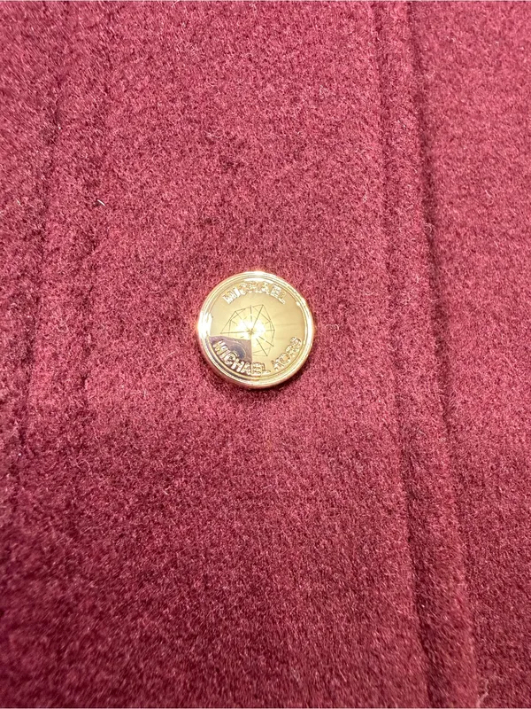 Michael Kors Wool Blend Wine Red Single-Breasted Wool Peacoat with Gold Buttons - Image 10