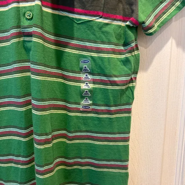 NWT Old Navy Perfect Fit Polo Shirt Green Striped Short Sleeve Cotton‎ Womens M - Image 4