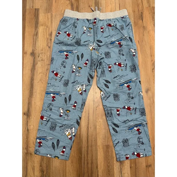 L.L.Bean Ski Snow Print Pajama Lounge Pants XL Blue 100% Cotton‎ Sleepwear NWOT - Image 4