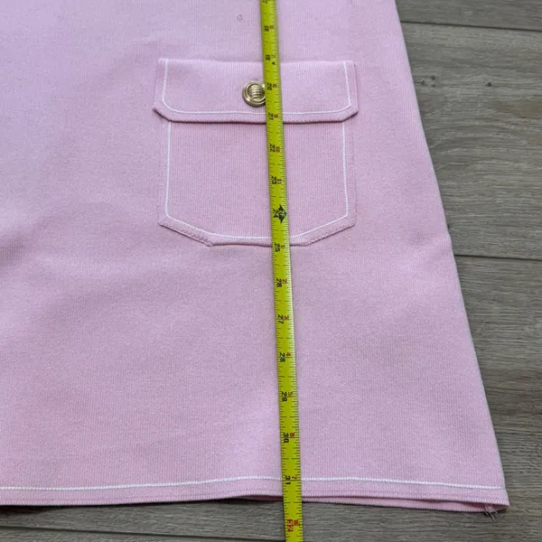 Zara Pink Knit Mini Dress Women's M Gold Button Pockets Sleeveless Preppy - Image 5