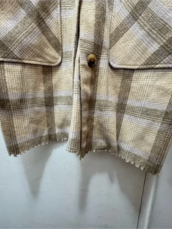 7 For All Mankind Wool-Blend Plaid Coat in Beige Medium - Image 5