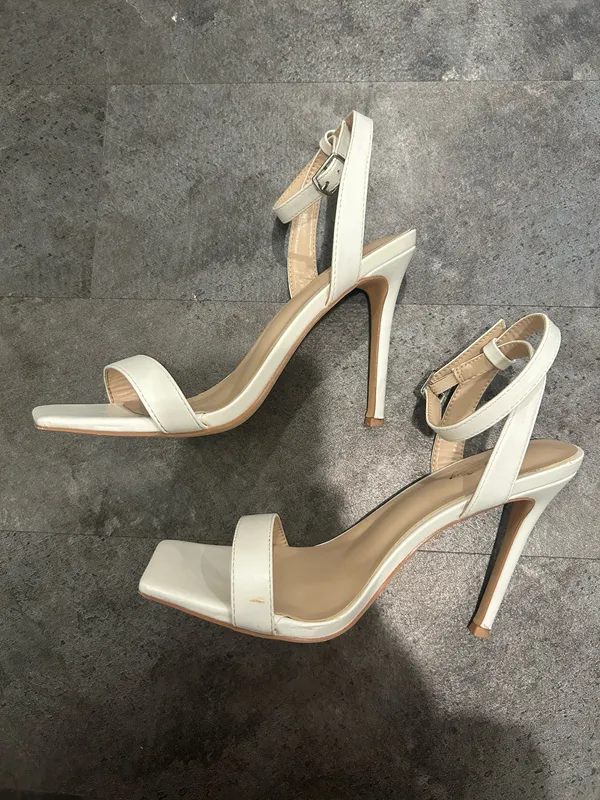 White Stiletto Strappy High Heels Size 8 - Image 5