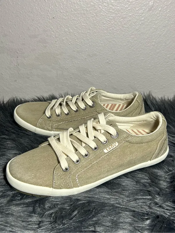 Taos Footwear Star Oat Wash Canvas Beige Canvas Lace-Up Women's Sneaker Size 8.5 - Image 5
