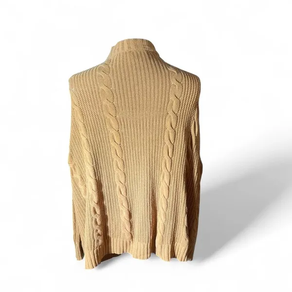 VICI Cable Knit Cocoon Open Front Cardigan Sweater Women S M Tan Pockets Coastal - Image 2