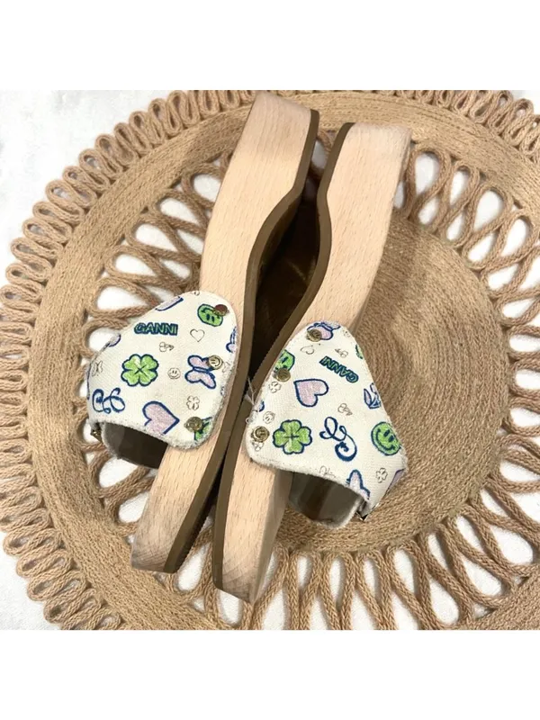 Dr Scholl's x Ganni Slide White Printed Sandals Size 9 Retro - Image 4