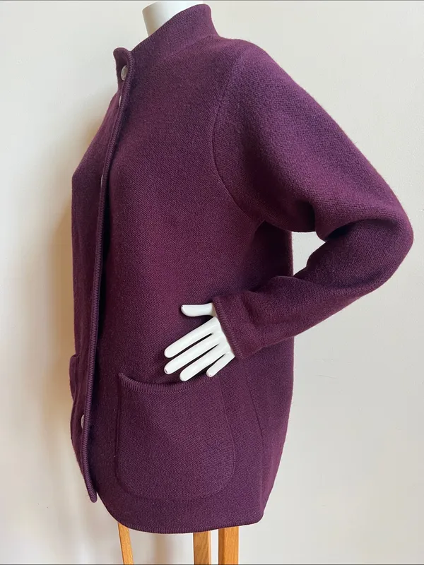 L.L. Bean Plum Button-Front Wool pea coat thick sweater jacket decorative button - Image 4