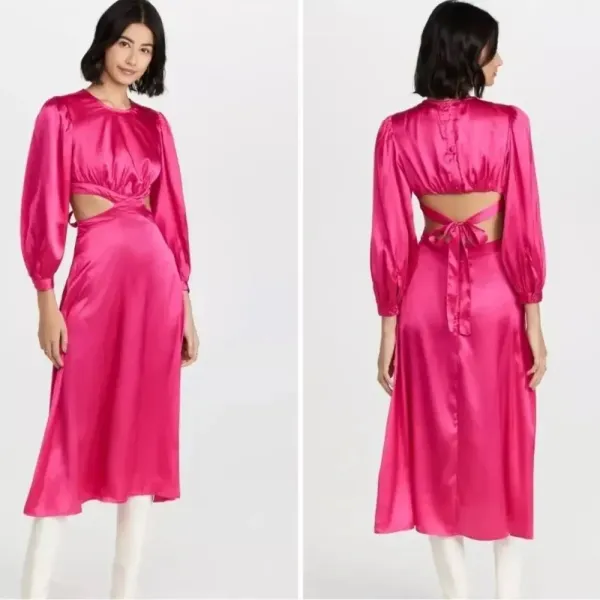 Rahi Pink‎ Midi Dress W/ Cutouts Longsleeve NWOT size large - Image 2
