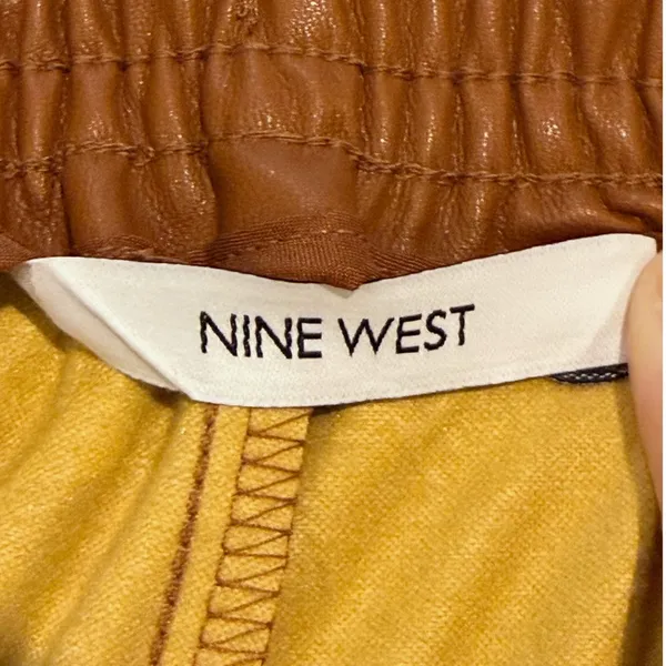 Nine West Jogger Pants Brown Good Faux Leather Seam‎ Detail Women Large - Image 5