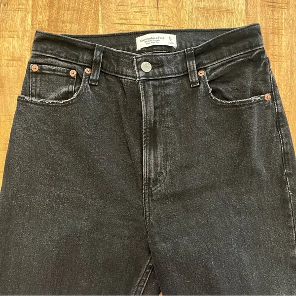 Abercrombie & Fitch‎ Ankle Straight Jeans 27 4 Ultra High Rise Black Distressed - Image 3