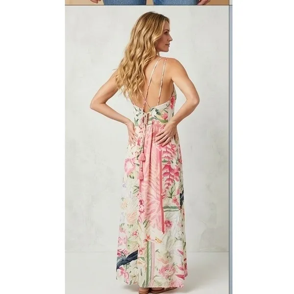 Maaji Maxi Dress Womens Small Multicolor Floral Tropical Boho‎ Bird Print Slit - Image 2