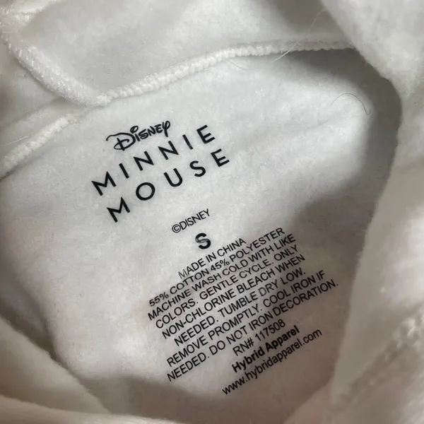 Disney Minnie Mouse White Hoodie Sweatshirt Women's Size S Pink Graphic Print - Image 3