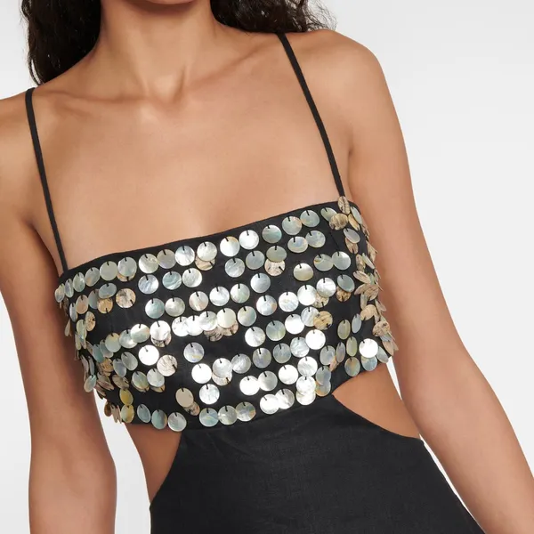 NEW NWT STAUD Jada Embellished Cutout Linen Maxi Dress In Black - Image 3