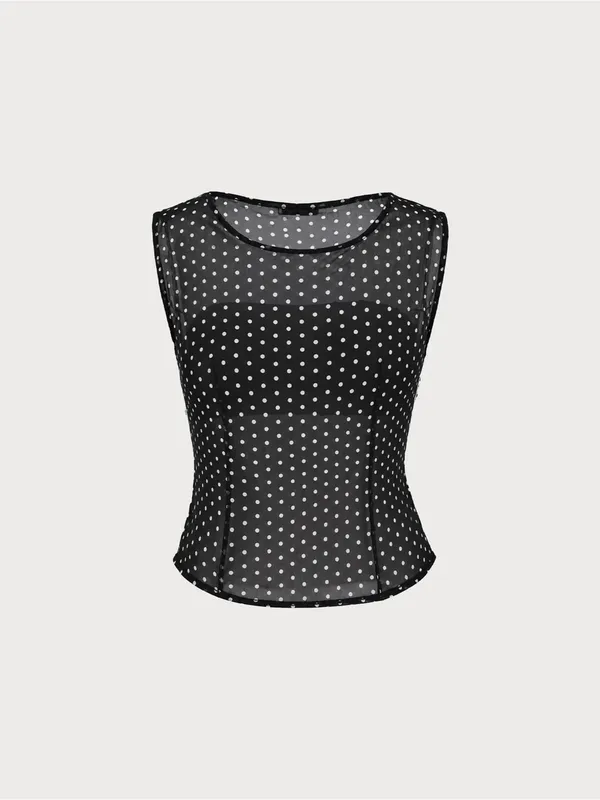 Rihoas Black Boat Neck Polka Dot Tank Top - Image 7