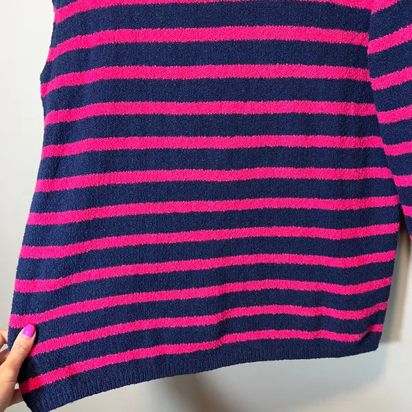 J. Crew‎ Women's Pink Navy Striped Cozy Roll Neck Sweater Cotton Blend Medium - Image 6