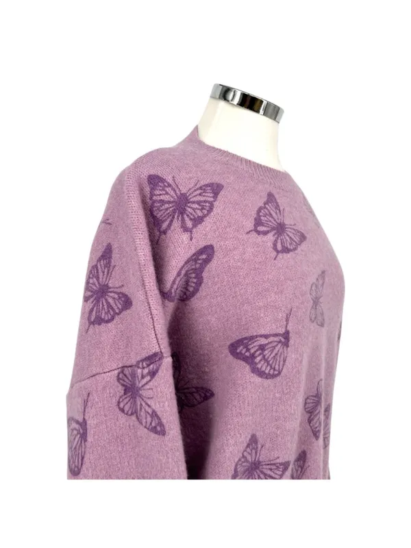 Le Lis Collection Butterfly Print Purple Oversized Sweater Size Medium - Image 5
