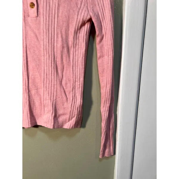 Gap Womens Size Small Ribbed Polo T-Shirt Henley Pink Heather Long Sleeve Ribbed - Image 7