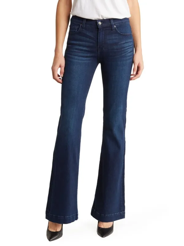 NWT 7 For All Mankind Dojo in Blue Black Santiago Trouser Flare Stretch Jeans 34 - Image 7