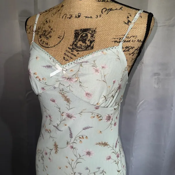 Thirty Thirty L.A. Floral Mesh Midi Slip Dress M Sage Green Coquette Soft Grunge - Image 4