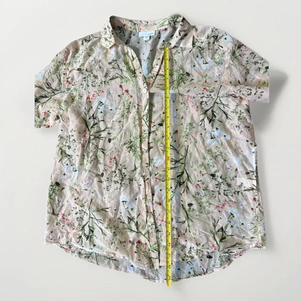 J. Jill Floral Cream Red‎ Green Peach Button Down Shirt Top S Cotton Silk - Image 8