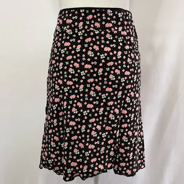 Free People New ​IRL Floral Print Slip Skirt Black Pink Combo Size 8 - Image 11