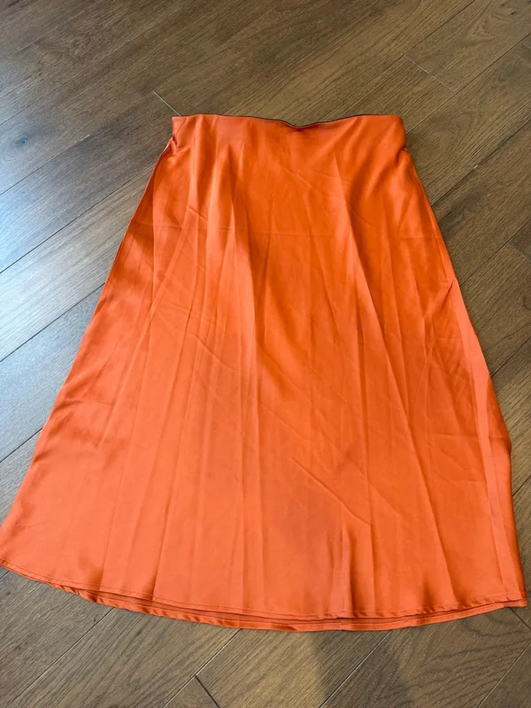 Silk Women's Orange A-Line Midi Skirt Large - C30-030 - Image 11